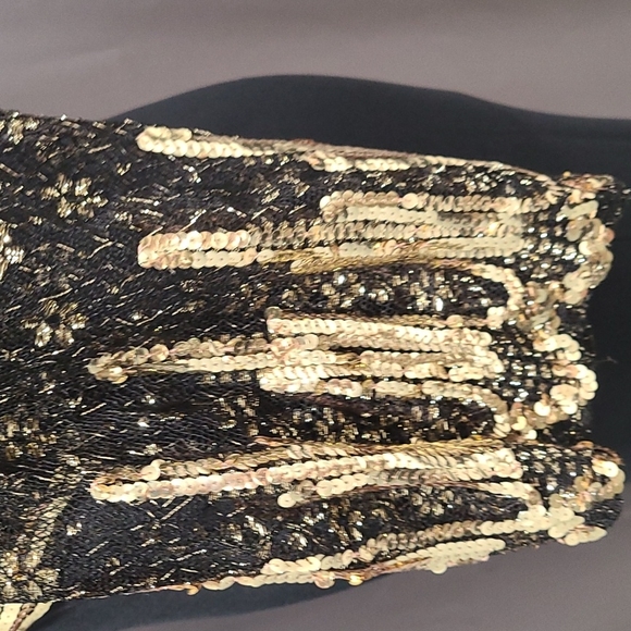 Prom Goth Unique Hollywood Retro Gown Black Gold Sequins Vintage 70s Med - Picture 6 of 12